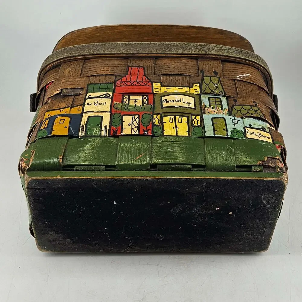 Artist Signed Woven Fabric Lining Basket by Caro Nan Hand painted Vintage - Picture 6 of 8